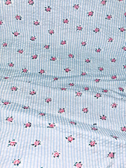 VTG 36″wide Stripes of Blue on White w/Tiny Pink Rose Pucker Print BTFQ
