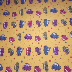 Retro Vintage Cars Polka Dot Yellow Poly Cotton Fabric 58″ By The Yard