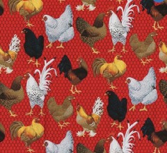 Red Chickens – Roosters Novelty Fabric by Fabric Traditions, Half Yard