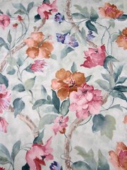 Vintage TEXOPRINT NETHERLANDS Green Pink Watercolor Flowers COTTON Fabric 2.75 Y