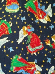Angels Stars Doves Gold Highlights Cranston Cotton Fabric BTFQ 18×22 Navy Blue
