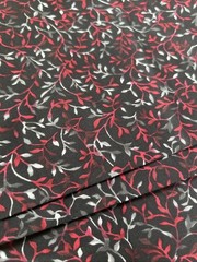 Madrona For ClothWorks Black With Red Gray Foliage Fabric 1yd 42”