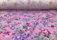 Printed Liverpool Textured Fabric Stretch Lavender Purple Pink Green Floral 1N12