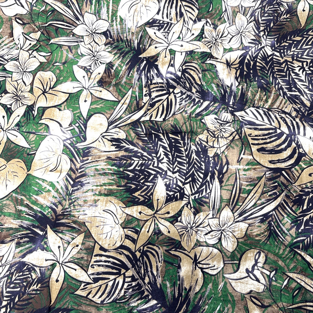 Tropical Fabric 3+ yds Green Beige Brown Island Flowers Leaves Hawaii Joanns