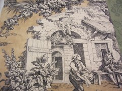 French Country Toile Fabric Lot of 3 Matching Pieces Pastoral Scene Upholstery
