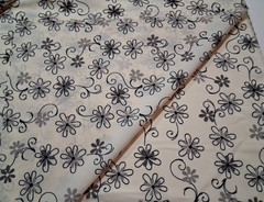 3 1/3 yd x 58″ w Polyester Crepe Fabric Cream w/Black/Gray Floral Design