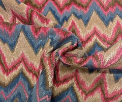 SCALAMANDRE BOURGOGNE FLAMESTITCH BLUE BEIGE VELVET FABRIC BY 1/2(0.5) YARD 51″W