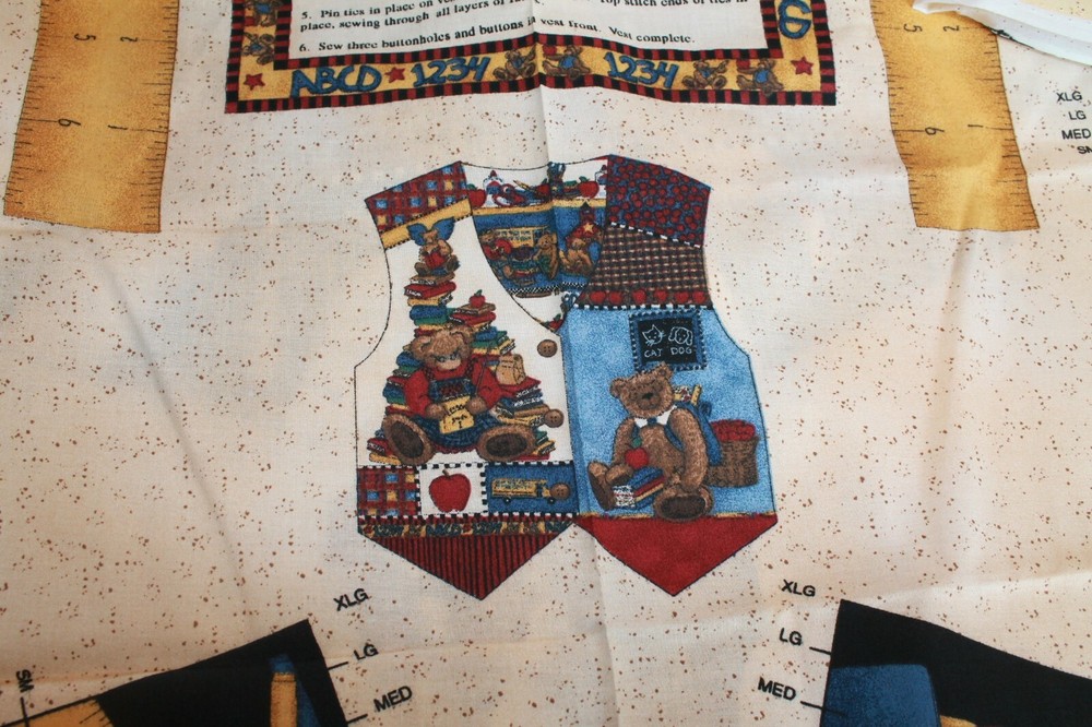 Child’s School Theme Vest Fabric Panel Size S, M, L and XL