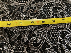 Black/Silver Metallic Guipure Lace Fabric 2 yds 50″ Embroidered Venetian Lace