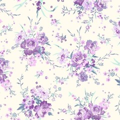 Clothworks Louisa Bouquets Y4406-2 Light Cream Purple lavender fabric BTHY