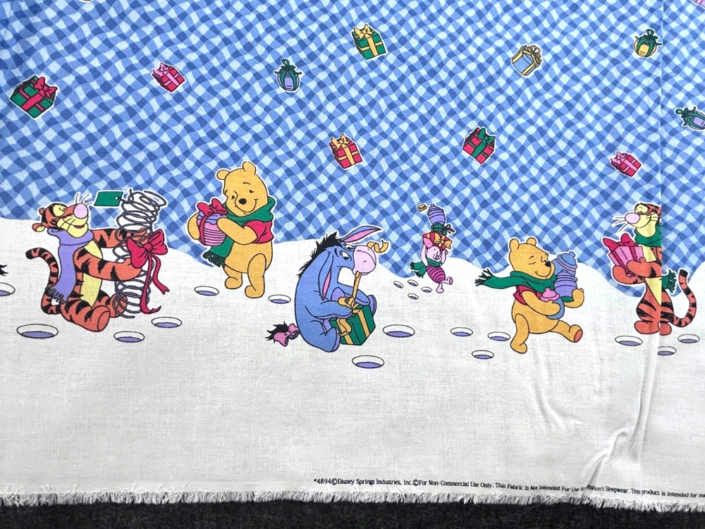 Daisy Kingdom Winnie the Pooh Christmas Present Border Fabric Blue Gingham Vtg