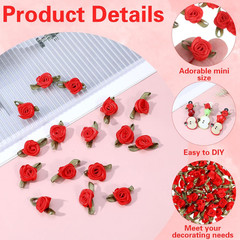 100 Pcs Red Mini Satin Rose Flower Appliques Ribbon Bows for DIY Craft & Sewing