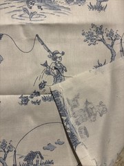 Toile Fabric, Blue Print Of Children Fishing On White Background 140”x45”