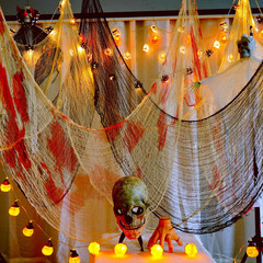 Halloween Creepy Cloth Haunted House Decor 8 Pack (3 Black/3 White/2 Red) 76X30″