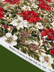 Woodland Christmas Fabric by Fabri-Quilt 3 Yds Poinsettias Pinecones Berries