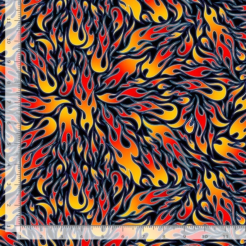 Cotton Fires Flames Heat Hot Black Cotton Fabric Print by the Yard D689.87