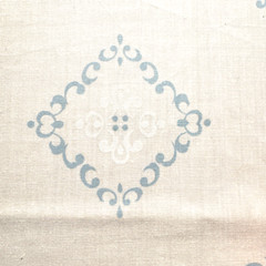 VTG 70s Medallion Arthur Johnson White with Blue Scrolls Cotton Fabric Pieces #5