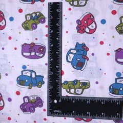 Retro Vintage Cars Polka Dot White Poly Cotton Fabric 58″ By The Yard