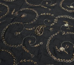 Sushila Vintage Black HEAVY Scrap Dupatta Pure Silk Handmade Zari Work LongStole
