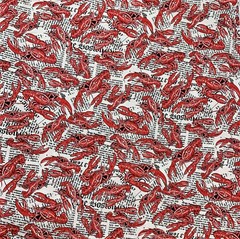 BTY 44″W Lobster Newspaper Crawfish By The Yard Nautical Fabric Cotton India Red