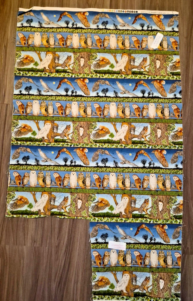 Owl border Makower UK realistic many owl species great colors 32″l x 25″ w +