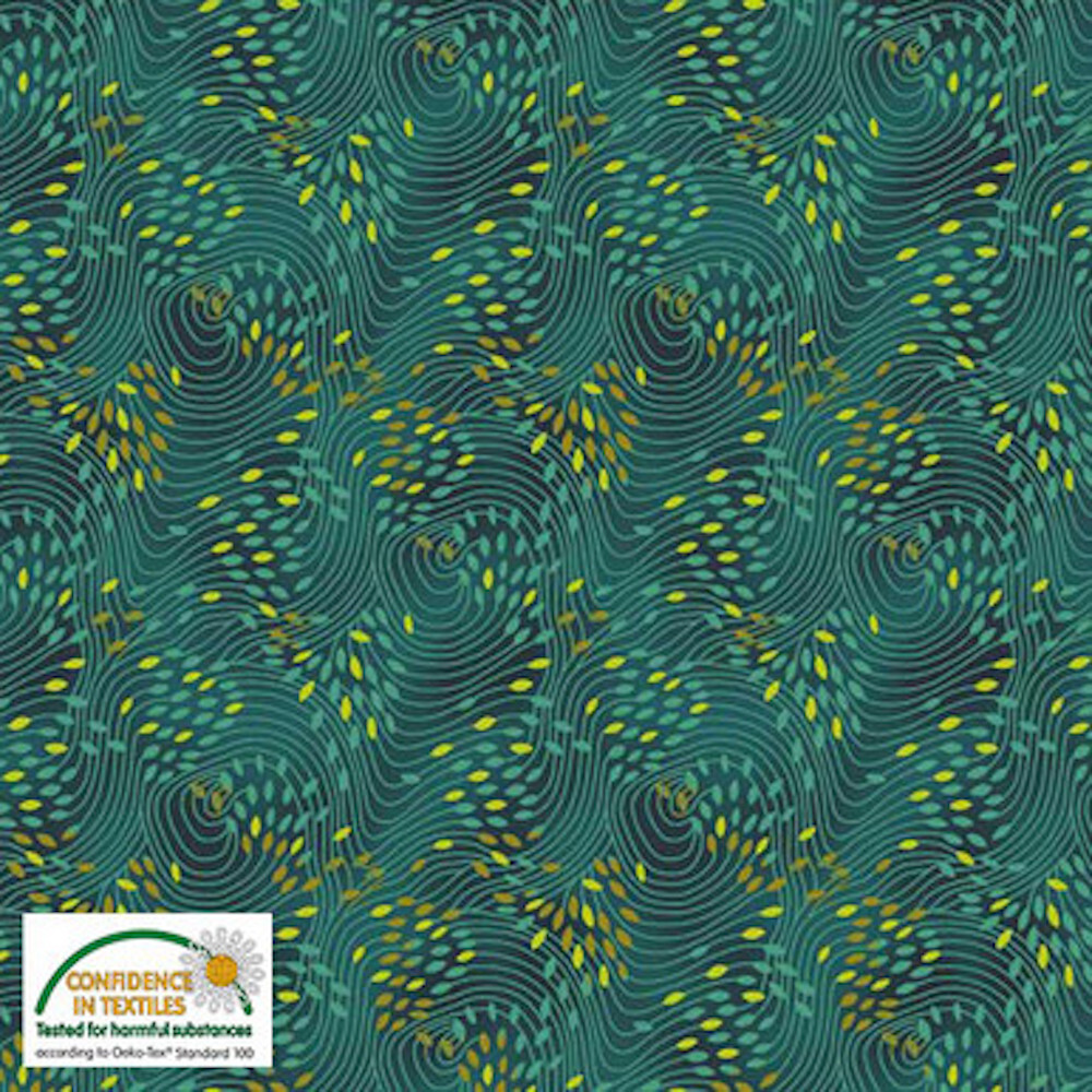 Stof Fillippa’s Line Lines & Oblong Dots Green Cotton Fabric By The Yard