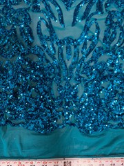 Phoebe TURQUOISE Sequins on Mesh Lace Fabric by the Yard – 10062