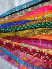 Abb 15 yd Sari Silk Ribbon Yarn Strips Georgette Fabric Embroidered Tassel Craft