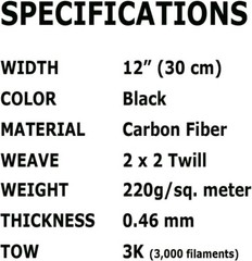 Tela De Fibra De Carbono-2X2 Tejido De Sarga 3KILO 220G 5 Ft X 12” Paquete De 1