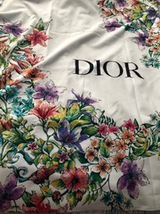 DIOR Art Flower Fabric Designs White On Multi Color Polyester Material 56”36”