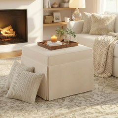 My Texas House Alamo Skirted Ottoman, Taupe Fabric