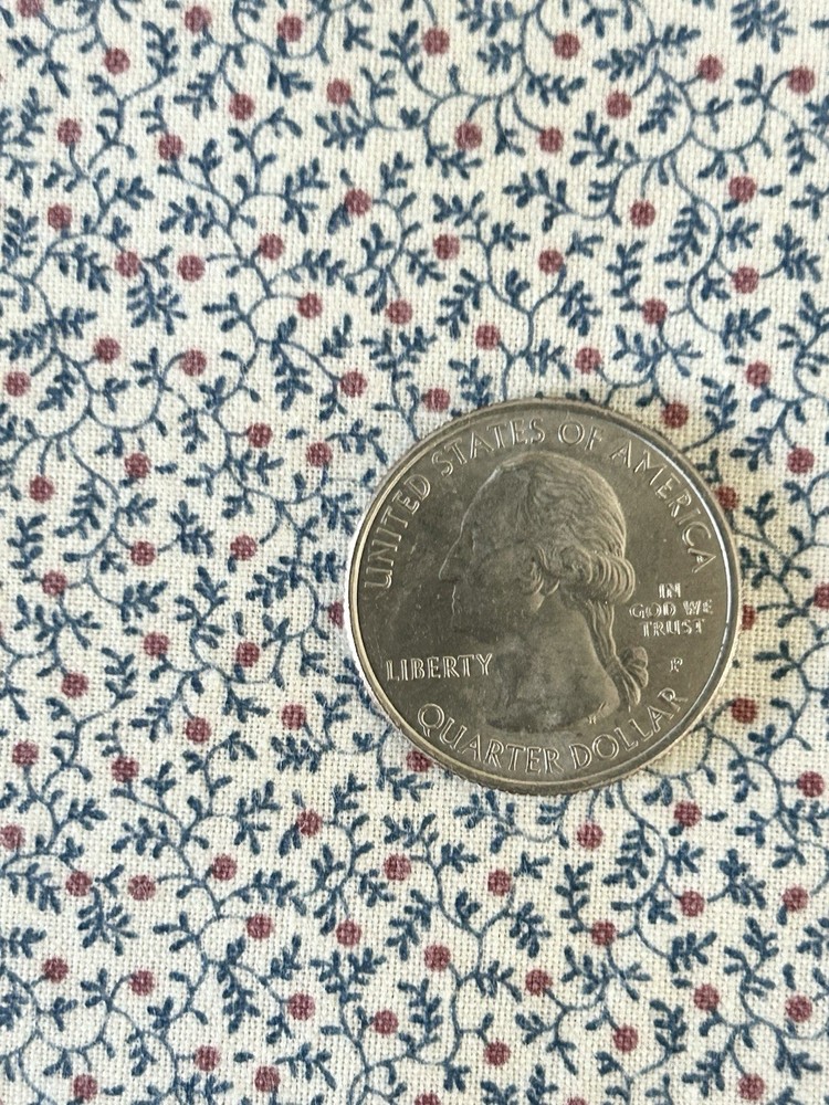 Vintage Tiny Berry Branch Fabric Cotton Red Blue on Off White 2 yards