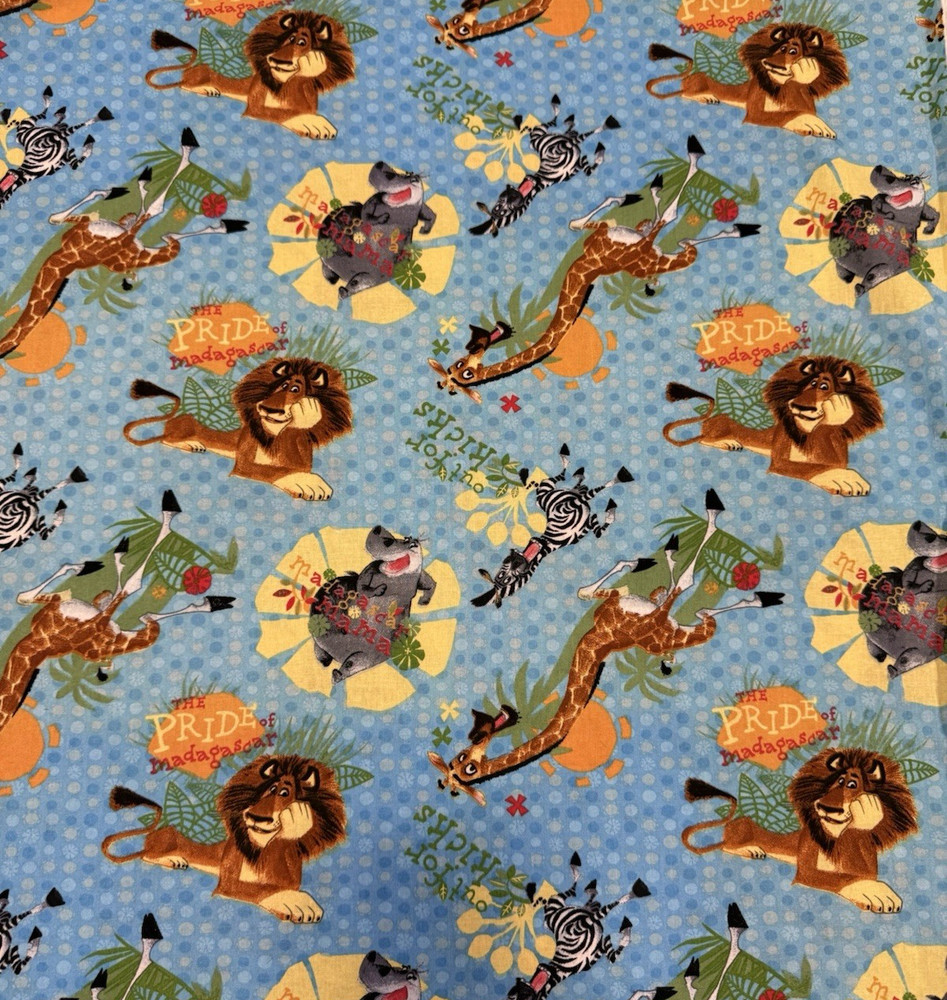 3 Yards Madagascar 2005 Film Movie DreamWorks Characters Blue Cotton Fabric