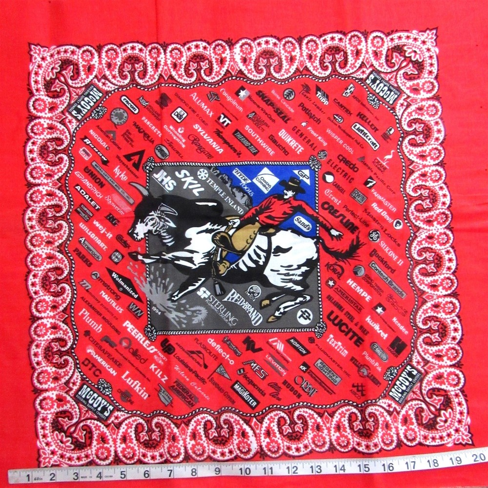 1 panel 22″ Square Red Advertising, Bronco Quilt/Pillow Blocks Low Thread Count