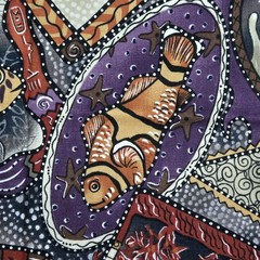 Faux Patchwork Exotic Fish Purple Sampou The Red Sea Kaufman Cotton Fabric 27″L