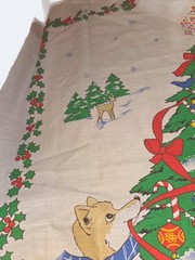 Unfinished Vintage Christmas Baby Blanket Panel Woodland Animals Tree Print 48″x