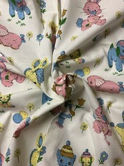 Vtg Nursery Animals Fabric 48 L x 36 W Cat Horse Bunny Lamb Bear Elephant Doll