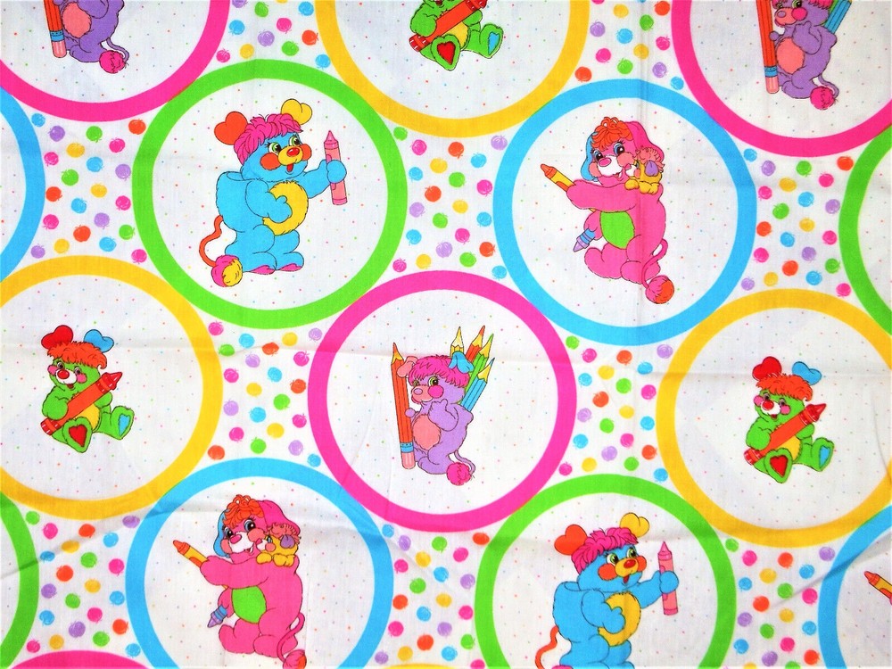 VTG COTTON FABRIC CHILDRENS fun PRINTS Popples, clowns, skating pigs, appliques