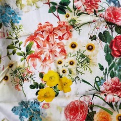 Colorful Floral Cotton Sateen Fabric 4y X 58″