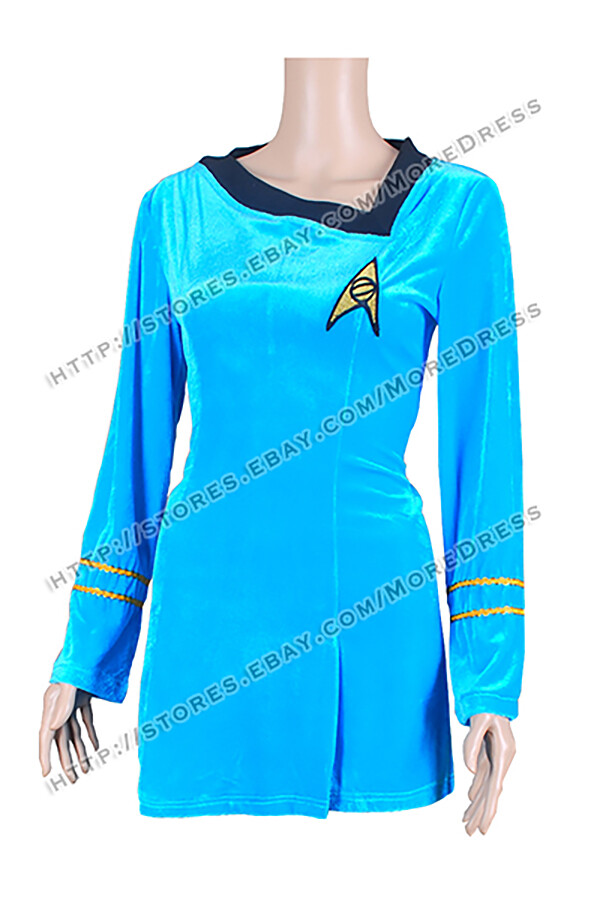 TOS Girls Duty Uniform Blue Dress For Star Trek Cosplay Costume Velvet