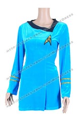 TOS Girls Duty Uniform Blue Dress For Star Trek Cosplay Costume Velvet