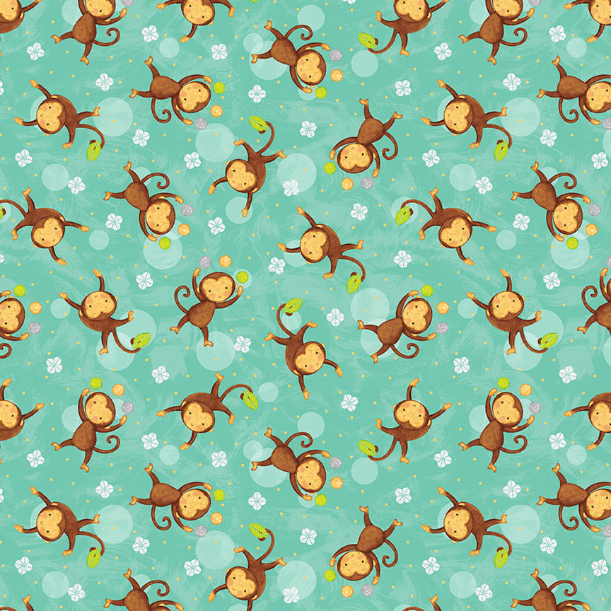 Nursery Baby Fabric | Sweet Safari Monkey Toss Blue | Studio E YARD
