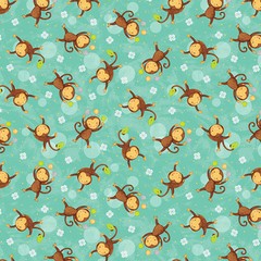 Nursery Baby Fabric | Sweet Safari Monkey Toss Blue | Studio E YARD