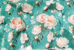 Green Big Flower Fabric 55” Wide By Yard Soft Dress Robe Material Viscose Rayon
