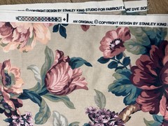 VTG Stanley King Fabric Floral 3 YARDS 54″ W HUGE PINK FLOWERS COTTAGE FRENCH