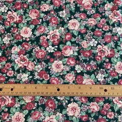 2.5 YD Vintage Floral Fabric Dark Green Cotton Joan Kessler