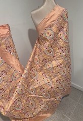 Peach Multicolor Embroidery Dupioni Fabrics 48” Width Sold By The Yard