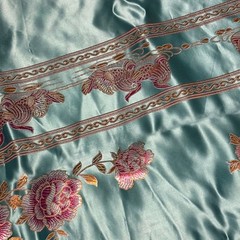 angzhou Silk Brocade Set Turquoise & Pink Phoenix Peony Bedspread Coverlet 84×70