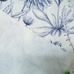 Belle Maison Fabric Floral Botanical Print 39×44 Linen Blend Spain Blue Flowers