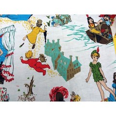 Vtg 1950s Peter Pan Neverland Barkcloth Fabric 61×44 MCM Rare Novelty Textile